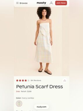IRES Petunia Scarf Strapless Cotton Linen Dress Summer Medium Cream Stripe Beach